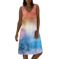 Ljetne haljine za žensku haljinu bez rukava dužina koljena boemska v-izrezana dnevna haljina plavi xl