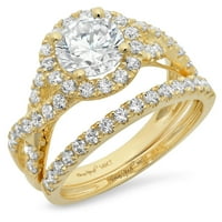 1. CT sjajan okrugli rezan istinski kulturan dijamant SI1-si G-H 14K Yellow Gold Halo Angagement Wedding Bridal Set Dizajnerski prsten BW Set veličine 9.5