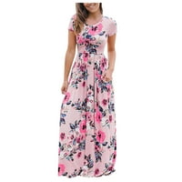 TIQKATYCK haljine za žene Žene Ležerne prilike cvjetne tiskane haljine kratkih rukava Maxi haljina s