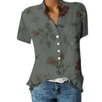 Ženske vrhove bluza casual kratkih rukava tiskane žene T-majice Henley ljetne tuničke košulje tamno