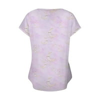 Yubatuo Womens Ljeto Ležerne prilike tiskane vrhove Kratki rukav V izrez T majica Slim Fit Tunic Bluza