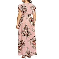 Ljetne haljine Ljetne odjeće za žene Women Plus veličina Ljeto V izrez cvjetni print BoHo bez rukava