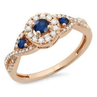 DazzlingRock kolekcija 10k okrugli plavi safir i bijeli dijamantni kamen Swirl Halo Bridal zaručni prsten,
