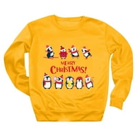 Božićne majice dugih rukava za žene slatki smiješni mekani božićni pahuljici tiskani vrhovi bluza jesen zimski božićni pulover O-izrez bluza Yellow XXL