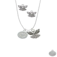 DELIGHT nakit silvertni disk sa kristalnim srcem srebrnim tonom staratelja Angel Charm ogrlica i naušnice