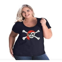 MMF - Ženska majica plus veličine - Halloween Jolly Roger Skull CrossBones