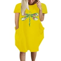 Eleluny Plus size Žene Labavi majica Haljina za odmor kratkih rukava Dress haljina žuta 4xl