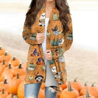 Yubatuo ženska modna ležerna halloween tisak srednje dužine kardigan dugih rukava kaputi za kaput za