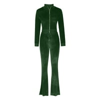 Fufitet Modni ženski džep okrugli vrat casual dugih rukava + pant postavljen zeleni xl