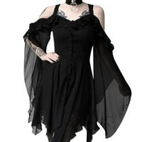 Stabilne ljetne haljine za žene Women plus veličina modna rosa na ramenu Gotic Ruffled Sling haljina nepravilna haljina crna 4xl