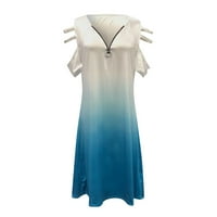NSENDM gradijentski ljetni rukavac kratki patentni zatvarač casual haljina O-izrez Print ženske ženske haljine elokventne haljine za žene oblače plavu malu