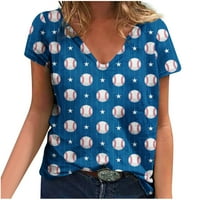 USMIXI Ženske košulje V-izrez za bejzbol kratkih rukava Sant Ljeto Slatka vrhova Modni labavi lagani