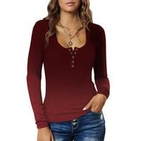 Ketyyh-Chn Žene vrhovi dugih rukava rever modne majice Jesen Ležerne bluze crvene, 2xl