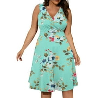 Ljetne haljine za prodaju za žene plus veličine bez rukava bez rukava cvjetna uzorka V-izrez Maxi Loose