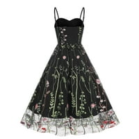 Party haljina za žensko, ljetni patchwork bez rukava cvjetni V-izrez Halter Slim-Fit crna šifonska haljina
