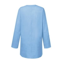 Wofedyo košulje za žene Žene Čvrsto boje dugih rukava Udobna prozračna košulja s V-izrezom vrhovi dugih