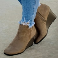 Cuoff Cowgirl Boots Fashion Suede klinovi Čvrsti boju kratkih IES Okrugle cipele za cipele kaubojske