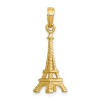 Real 14KT žuti zlatni čvrsti polirani privjesak sa 3-D Eiffelovim kulom; za odrasle i tinejdžere; Za