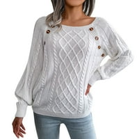 Ženski džemperi prevelizirani kvadratni gumb za vrat kamen pleteni dugi rukav ležerni duks s pulovernim
