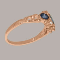 Britanci napravio 14k Rose Gold Real Erineine Sapphire & Diamond Womens Promise Ring - Veličina Opcije