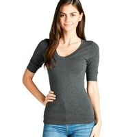 Ženska bazična majica za majicu s laktom V-izrezom Pamučna majica obični top-plus veličina