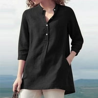 Umitay ženske bluze srušeno casual žensko modno casual gumb labavo pamuk konop sa sedam točaka, pričvrsni