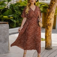 CETHRIO WINOGH Dress- Ležerna Seksi moda Ljeto V izrez Kratki rukav labav otisak plus haljina narančasta