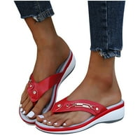 Ecqkame ženske dame modne casual sandale cipele na otvorenom flip flops plaža klinovi papuče crveno