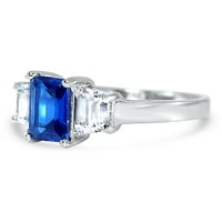 Sterling srebrni plavi safir CZ prsten za žene veličine 5