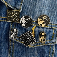 Jiaroswwei emamel okrugli retro mjesec zvjezdica Dagger dodatna oprema traper jakna broš pin