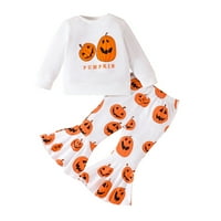 TODDLER Baby Girl Halloween Outfits Crewneck Freeck Freeck vrhovi bundeve uzorak Flare pantalone padajuća