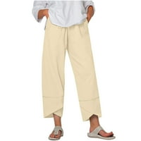 Duge pantalone za žene Ležerne prilike, pune pamučne posteljine od elastične struke duge hlače sa širokim