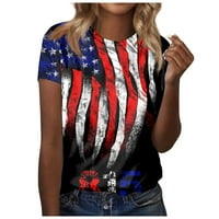 SKSLOEEg Ženska bluza Plus Veličina Američka zastava Štampano kratkim rukavima Tunička košulja Crew