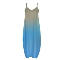 Ženska haljina bez rukava za sunčanje Dužina modne haljine Halter tiskane ljetne haljine plavi xl