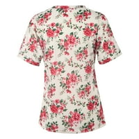 Klizača za žene za žene Ženske bluze Žene Modni ležerni print V-izrez Labavi majica kratkih rukava Top