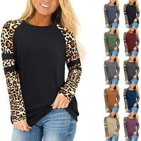 Dabuliu Women vrhovi Leopard Crewneck s dugih rukava Majica Labavi fit osnovna trendy bluza Fall Tee
