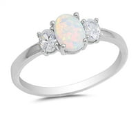 Vaša boja čisti CZ bijeli simulirani prsten Opal Solitaire. Sterling srebrni bend ženski veličine 11
