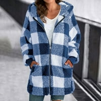 Ženski plišani kaput dugim rukavima sa kapuljačom sa kapuljačom sa džepnim labavim kaputom plavim XL