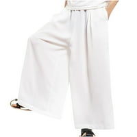 Binmer Muške hlače Modni čvrsti srednji porast ravne čipke od elastične struke labave pantalone