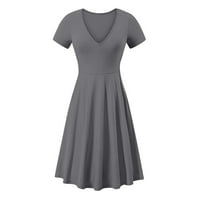 Ljetne haljine za žene Modni udobni kratki rukav V izrez Solid Boja Ljetna haljina siva xxl