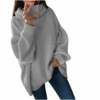 Ženski zbori čišćenje Žene Solid Color Turtleneck Plint COLLAR Plus size Labav turtleneck džemper sivo