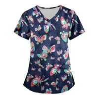 Lyylayray bluza za žene Ženska modna radna odjeća s kratkim rukavima s džepovima s tiskanim vrhovima Multicolor S