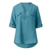 Ženske ljetne majice s dugim rukavima Zip Casual Tunic V-izrez