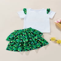 Mialeoley Toddlers Girls Dvodijelni odjevnici, pismo Ispis kratkih rukava ruffles majica + elastična