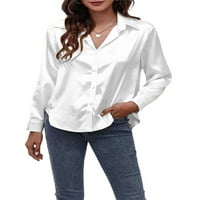 Gwiyeopda ženski satenski dugme dolje majice dugih rukava svilenkaste rever osnovne čvrste boje