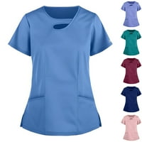 Ženska puna boja kratkih rukava s kratkim rukavima V-izrez, bluza za bluzu XL