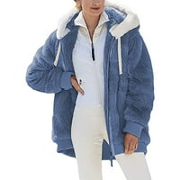 Ženski zimski kaputi plus veličina topla labavi plišani jakna sa kapuljačom plava m