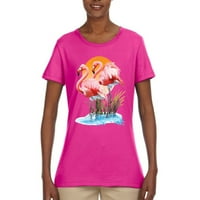 Wild Bobby, flamingo Love Print, ljubavnik životinja, Ženski grafički tee, Fuschia, XX-Large
