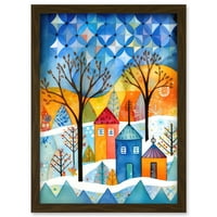 Sažetak Zimska snježna pahuljica Narodna umjetnička djela uokvirena zidna umjetnost Print A4