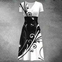 HHEI_K Maxi haljina Ženska haljina za princezu Seksi V-izrez otisnuta patent zatvarač kratkih rukava
